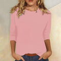 Juliet | Women's Crew Neck 3/4 Sleeve Casual Top - Pink