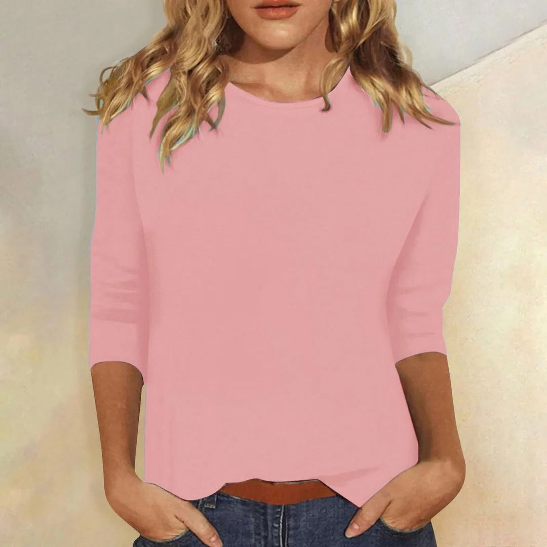 Juliet | Women's Crew Neck 3/4 Sleeve Casual Top - Pink