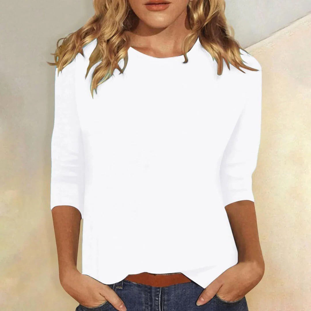 Juliet | Women's Crew Neck 3/4 Sleeve Casual Top - White