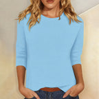 Juliet | Women's Crew Neck 3/4 Sleeve Casual Top - Light Blue