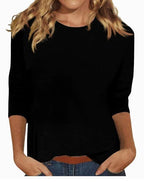 Juliet | Women's Crew Neck 3/4 Sleeve Casual Top - Black