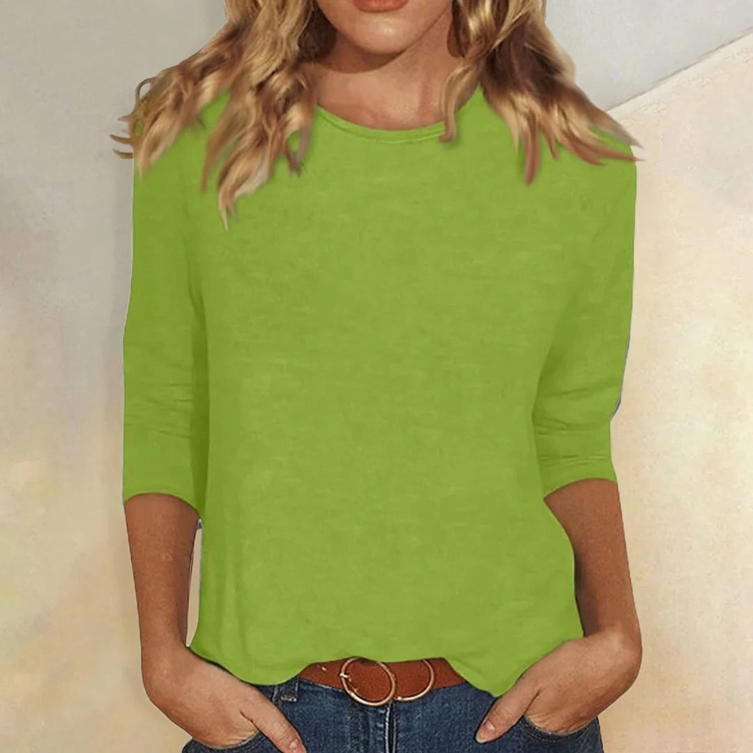 Juliet | Women's Crew Neck 3/4 Sleeve Casual Top - Green