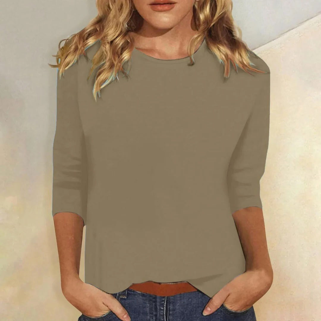 Juliet | Women's Crew Neck 3/4 Sleeve Casual Top - Khaki