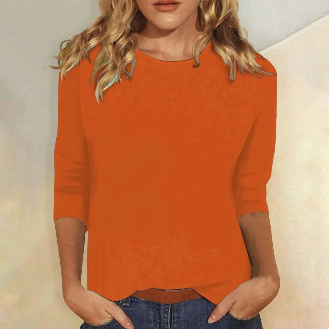 Juliet | Women's Crew Neck 3/4 Sleeve Casual Top - Orange