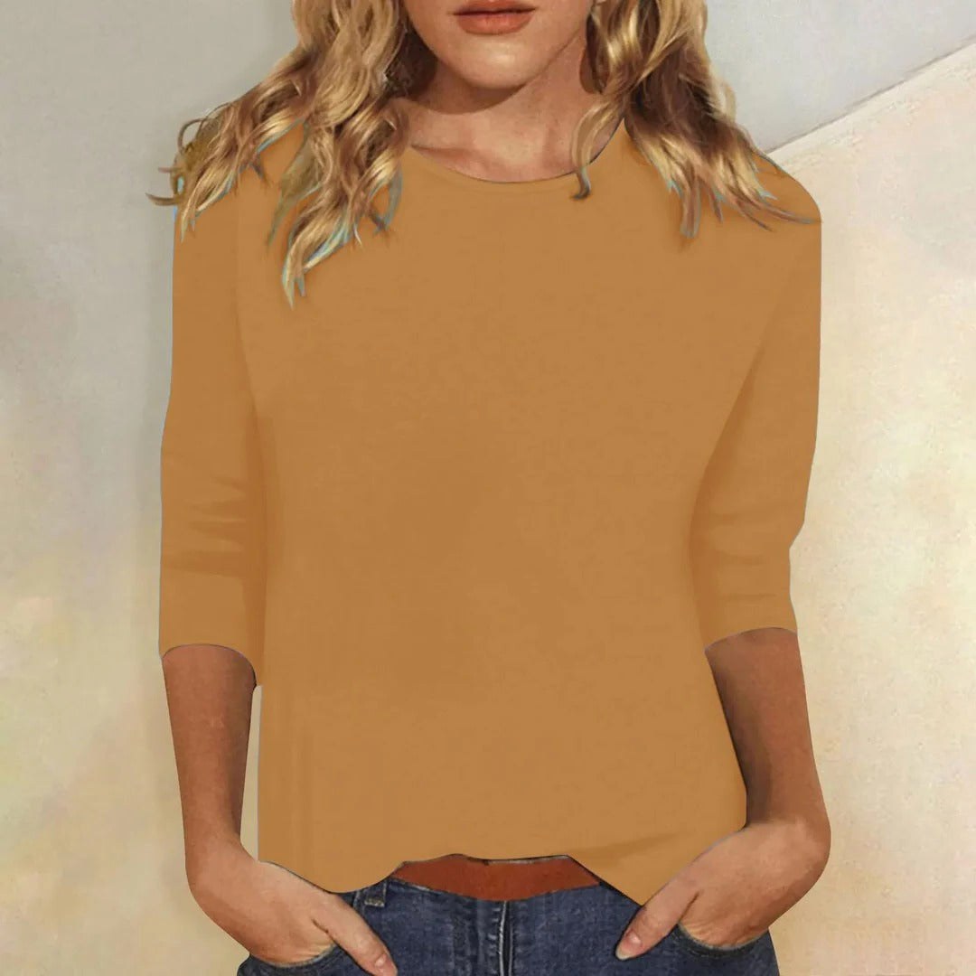 Juliet | Women's Crew Neck 3/4 Sleeve Casual Top - Brown
