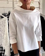 Charlotte | Women's Bateau Neck Top with 3/4 Sleeves - White