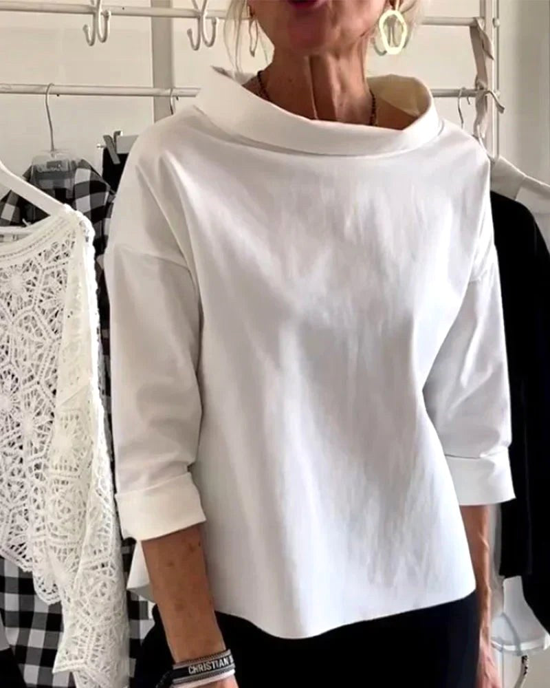 Charlotte | Women's Bateau Neck Top with 3/4 Sleeves - White