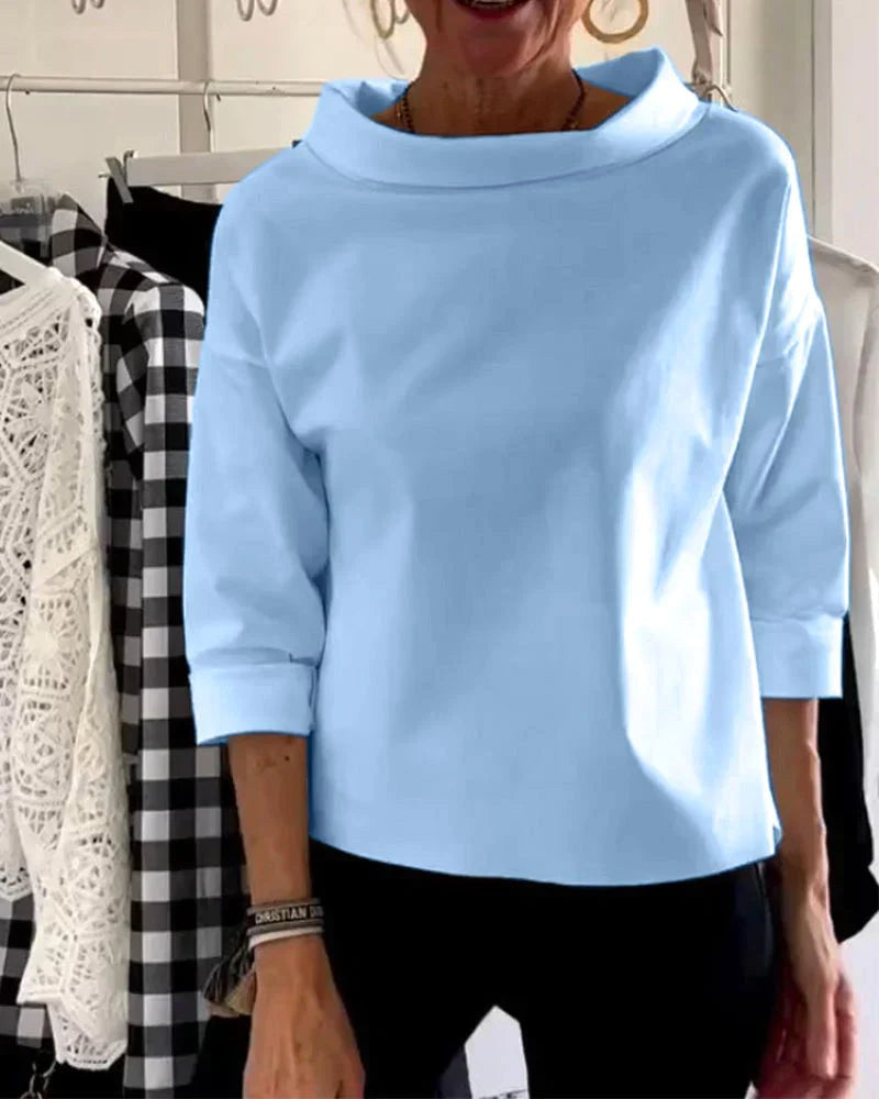 Charlotte | Women's Bateau Neck Top with 3/4 Sleeves - Blue