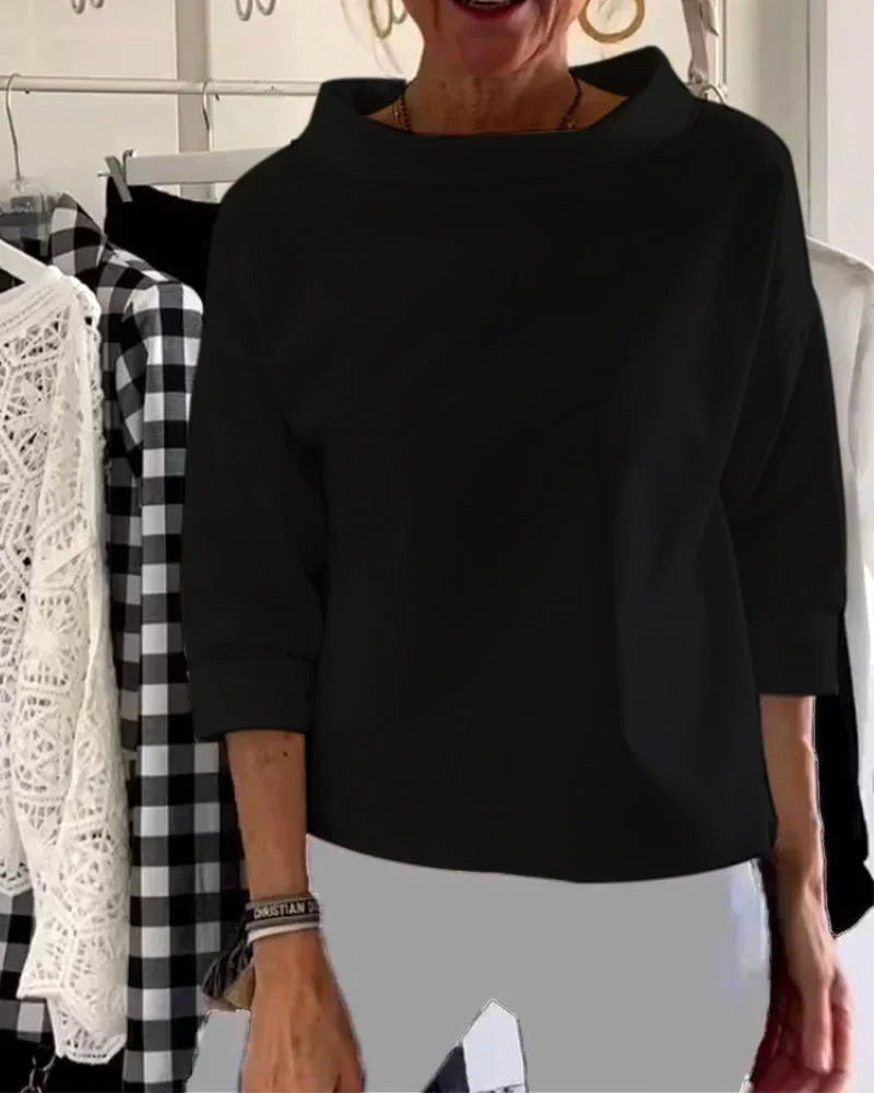 Charlotte | Women's Bateau Neck Top with 3/4 Sleeves - Black