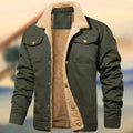 Aaron | Men's Sherpa Collar Button-Down Jacket, Relaxed Fit Autumn Jacket | The Dress Cellar | Army Green
