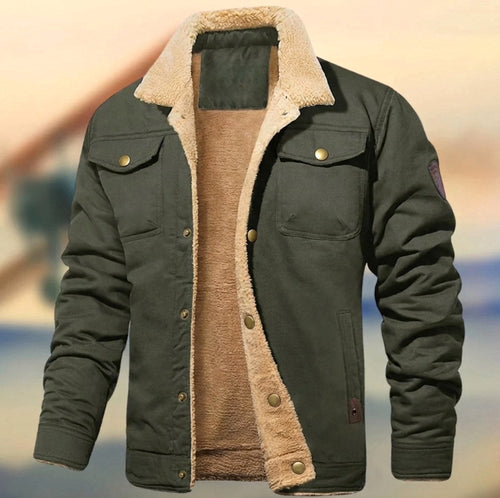 Aaron | Men's Sherpa Collar Button-Down Jacket, Relaxed Fit Autumn Jacket | The Dress Cellar | Army Green