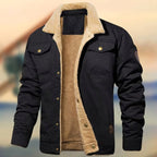 Aaron | Men's Sherpa Collar Button-Down Jacket, Relaxed Fit Autumn Jacket | The Dress Cellar | Black