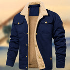 Aaron | Men's Sherpa Collar Button-Down Jacket, Relaxed Fit Autumn Jacket | The Dress Cellar | Navy
