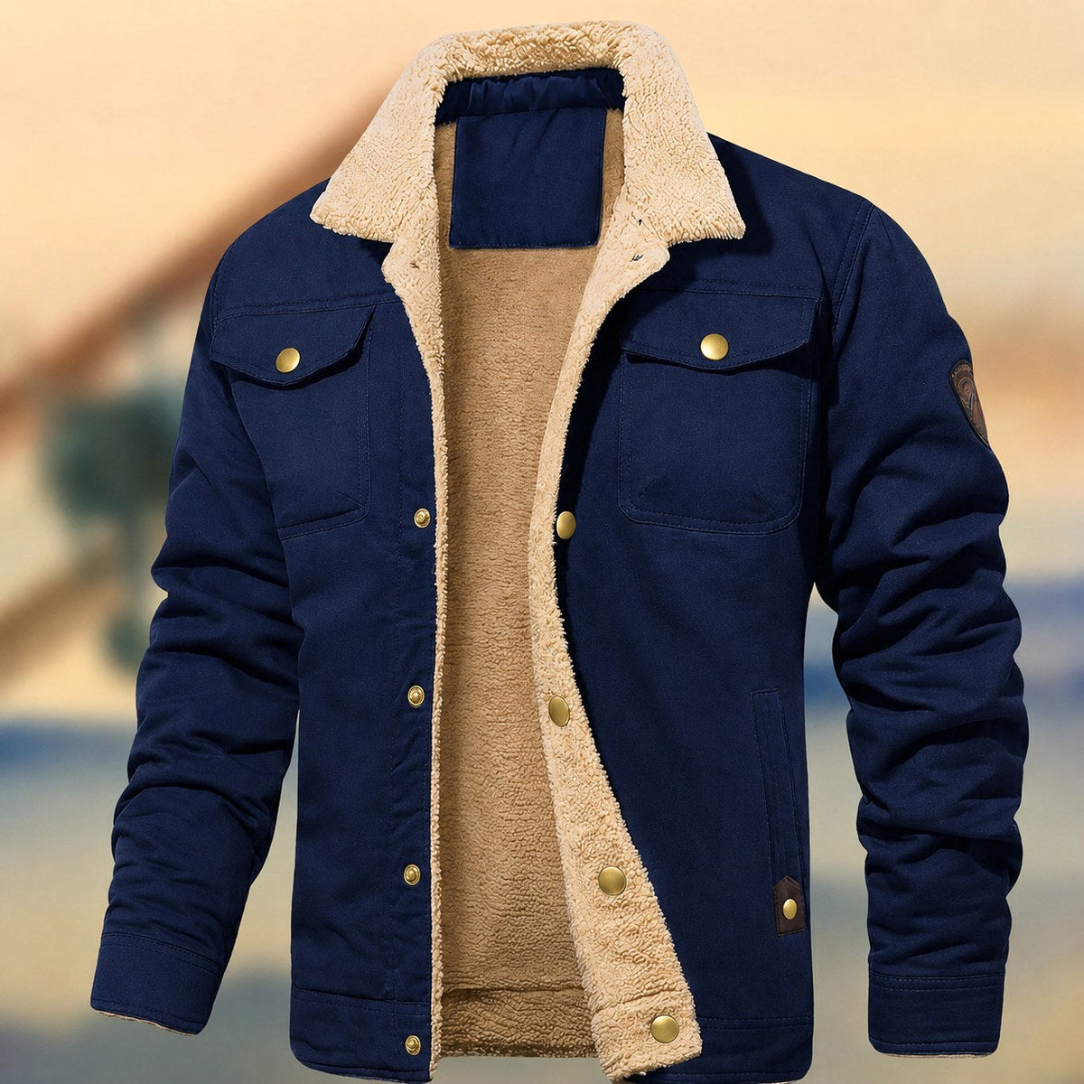 Aaron | Men's Sherpa Collar Button-Down Jacket, Relaxed Fit Autumn Jacket | The Dress Cellar | Navy