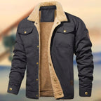 Aaron | Men's Sherpa Collar Button-Down Jacket, Relaxed Fit Autumn Jacket | The Dress Cellar | Gray