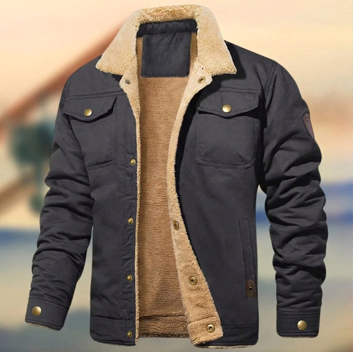 Aaron | Men's Sherpa Collar Button-Down Jacket, Relaxed Fit Autumn Jacket | The Dress Cellar | Gray