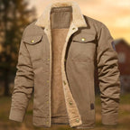Aaron | Men's Sherpa Collar Button-Down Jacket, Relaxed Fit Autumn Jacket | The Dress Cellar | Beige