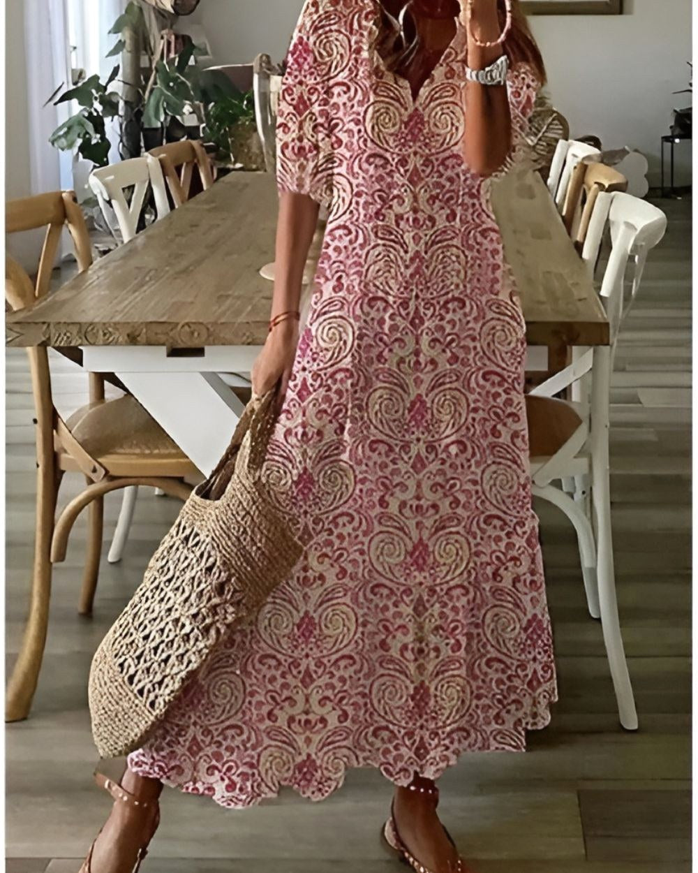 Abigail | Women's Boho Flowy Maxi Dress - Red