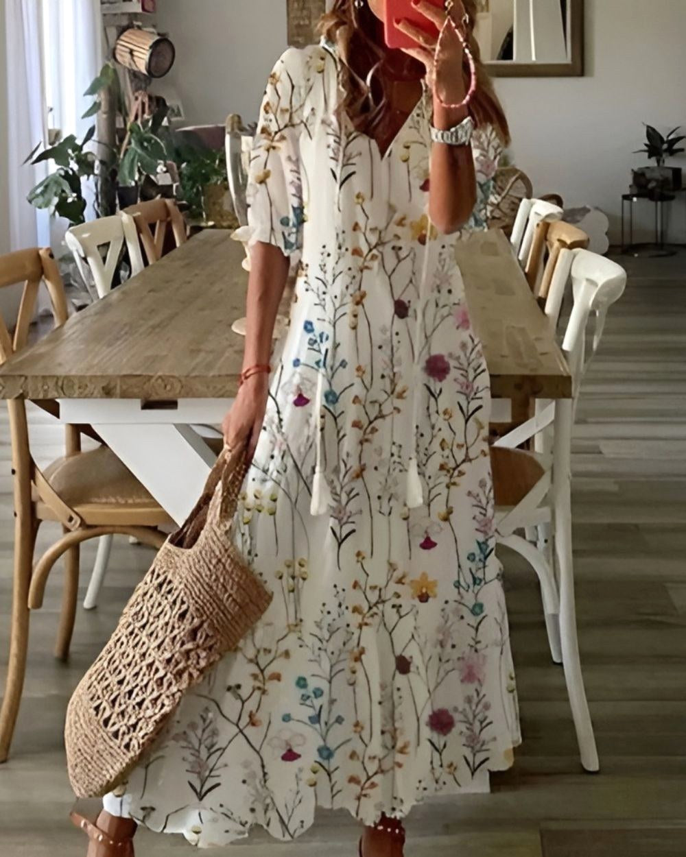Abigail | Women's Boho Flowy Maxi Dress - White 2