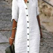 Abigail | Women's Linen Collared Button-Down Shirt Dress