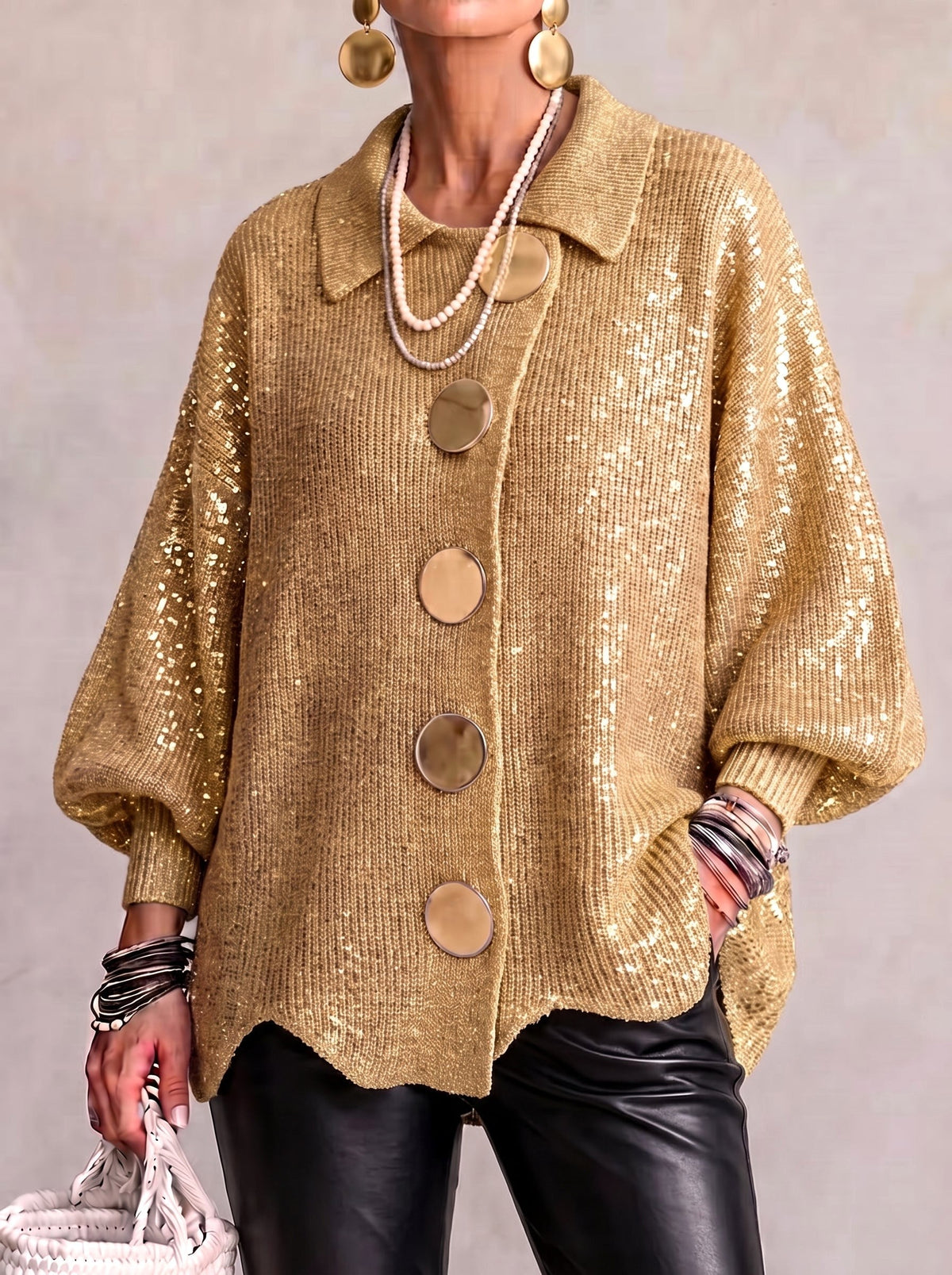 Erica | Women's Oversized Cardigan with Collar and Large Buttons, Relaxed-Fit Cardigan | The Dress Cellar