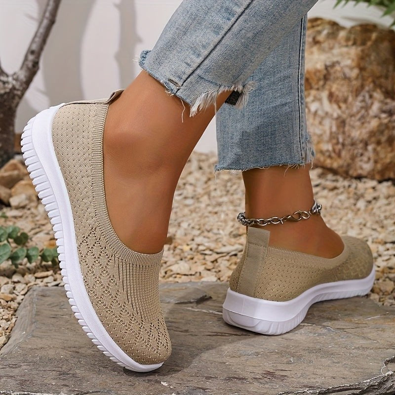 Adeline | Women's Orthopaedic Slip-On Trainers, Lightweight Comfort Shoes | The Dress Cellar | Apricot