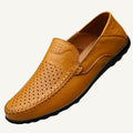 Aiden | Men's Genuine Leather Loafers with Airflow Perforations, Breathable Slip-On Shoes | The Dress Cellar | Khaki