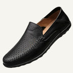 Aiden | Men's Genuine Leather Loafers with Airflow Perforations, Breathable Slip-On Shoes | The Dress Cellar | Brown