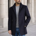 Aiden | Men's Long Winter Coat with Classic Tailoring, Refined Autumn Coat | The Dress Cellar | Navy Blue
