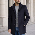 Aiden | Men's Long Winter Coat with Classic Tailoring, Refined Autumn Coat | The Dress Cellar | Navy Blue