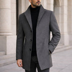 Aiden | Men's Long Winter Coat with Classic Tailoring, Refined Autumn Coat | The Dress Cellar | Grey
