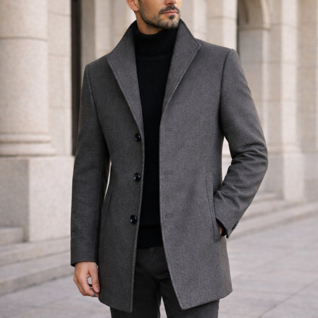 Aiden | Men's Long Winter Coat with Classic Tailoring, Refined Autumn Coat | The Dress Cellar | Grey
