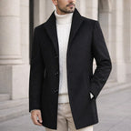 Aiden | Men's Long Winter Coat with Classic Tailoring, Refined Autumn Coat | The Dress Cellar | Black