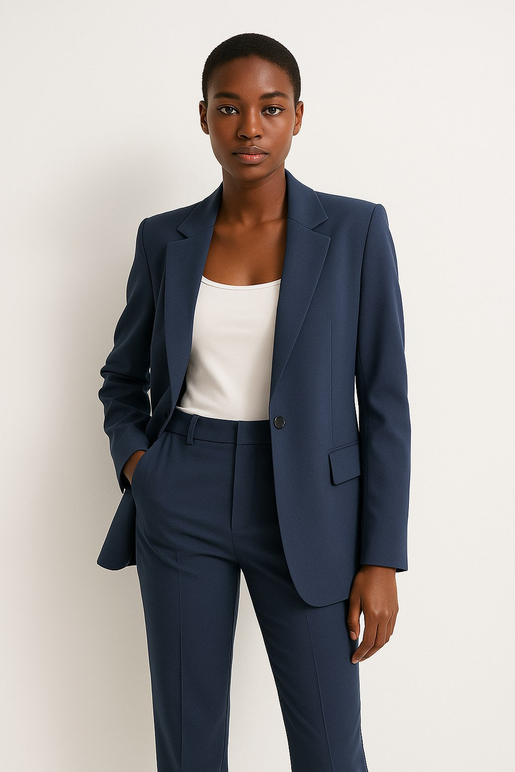 Ainsley | Women's Fluid Stretch Crepe Two-Piece Suit - Navy Blue