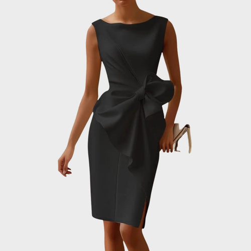 Ainsley | Women's Sleeveless Midi Dress with Side Bow - Black