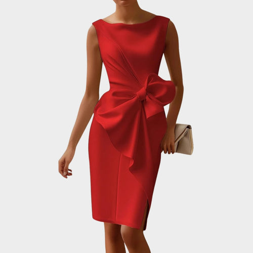 Ainsley | Women's Sleeveless Midi Dress with Side Bow - Red