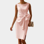 Ainsley | Women's Sleeveless Midi Dress with Side Bow - Pink