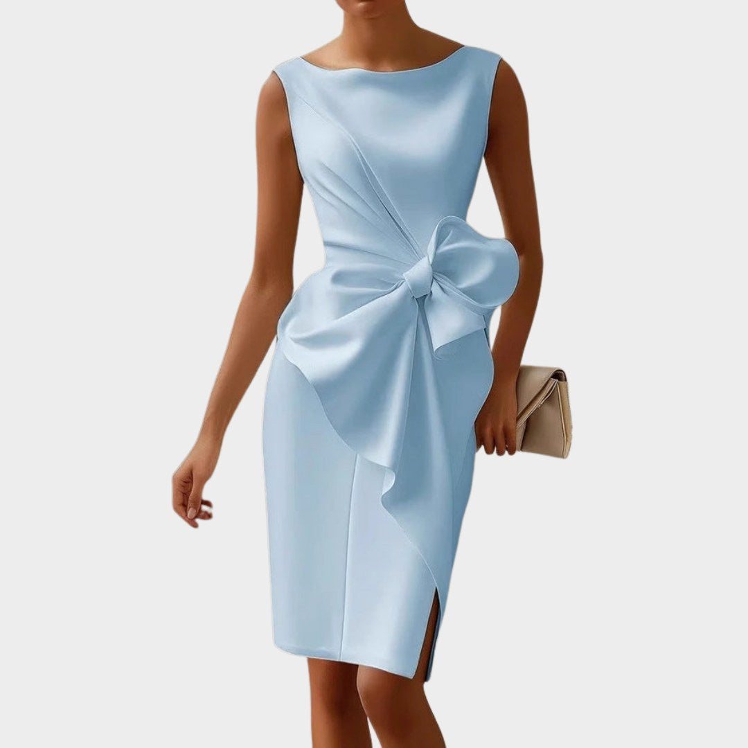 Ainsley | Women's Sleeveless Midi Dress with Side Bow - Blue