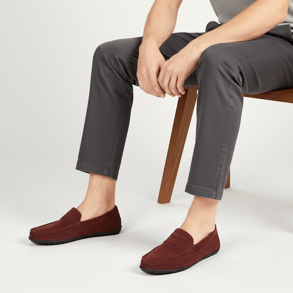 Garrett | Men's Suede-Effect Slip-On Loafers, Flexible Sole Loafers | The Dress Cellar