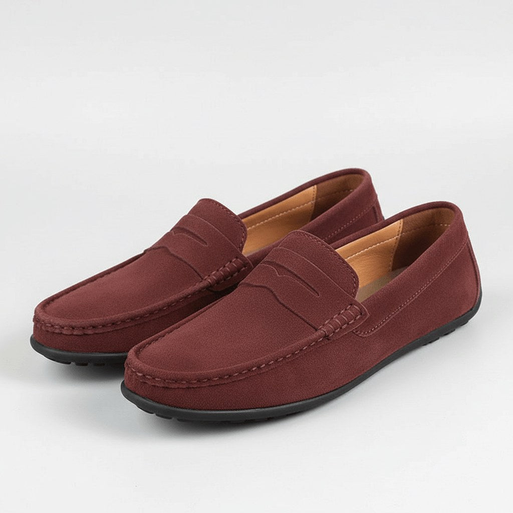 Garrett | Men's Suede-Effect Slip-On Loafers, Flexible Sole Loafers | The Dress Cellar
