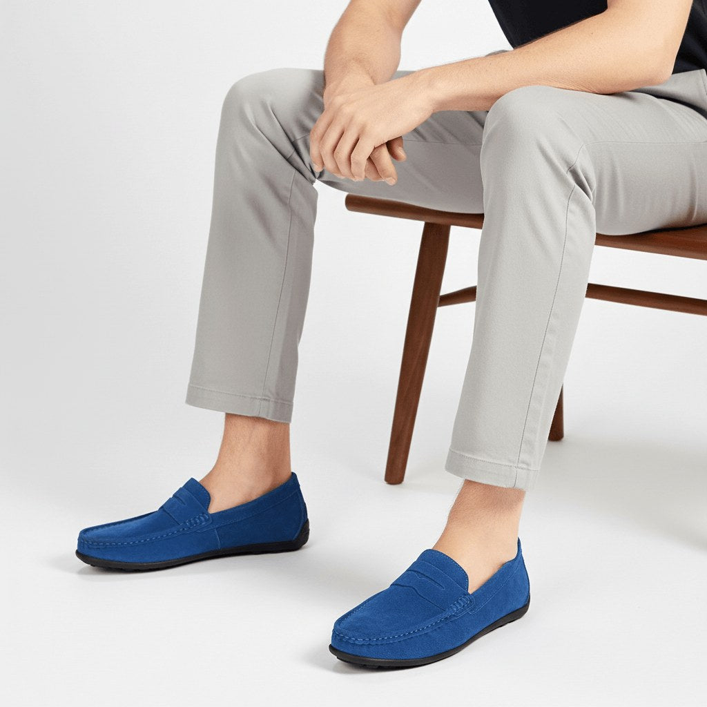 Garrett | Men's Suede-Effect Slip-On Loafers, Flexible Sole Loafers | The Dress Cellar