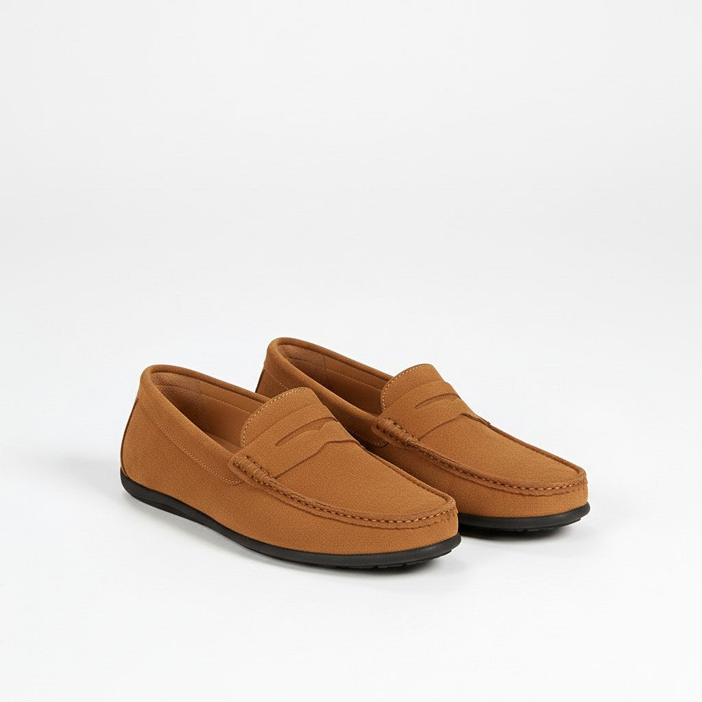 Garrett | Men's Suede-Effect Slip-On Loafers, Flexible Sole Loafers | The Dress Cellar
