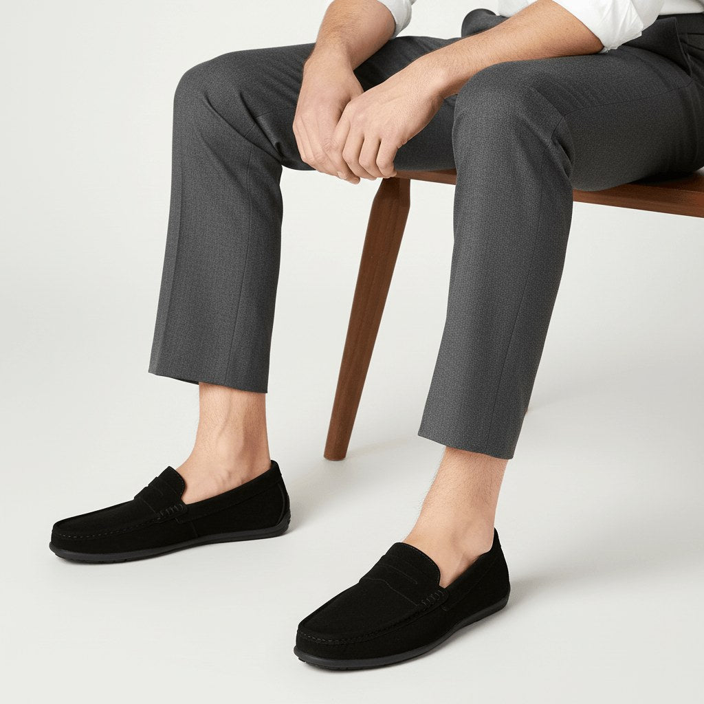 Garrett | Men's Suede-Effect Slip-On Loafers, Flexible Sole Loafers | The Dress Cellar