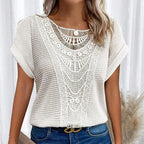 Amanda | Women's Round Neck Short Sleeve Blouse with Lace Trim - image 9