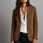 Amandine | Women's Suede Blazer with Notch Lapel, Patch Pocket Jacket | The Dress Cellar | Brown