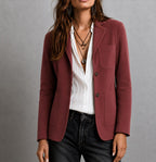 Amandine | Women's Suede Blazer with Notch Lapel, Patch Pocket Jacket | The Dress Cellar | Red