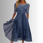 Amelia | Women's Elegant Lace Midi Dress - Blue
