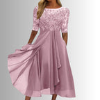 Amelia | Women's Elegant Lace Midi Dress - Pink