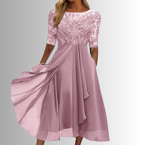 Amelia | Women's Elegant Lace Midi Dress - Pink