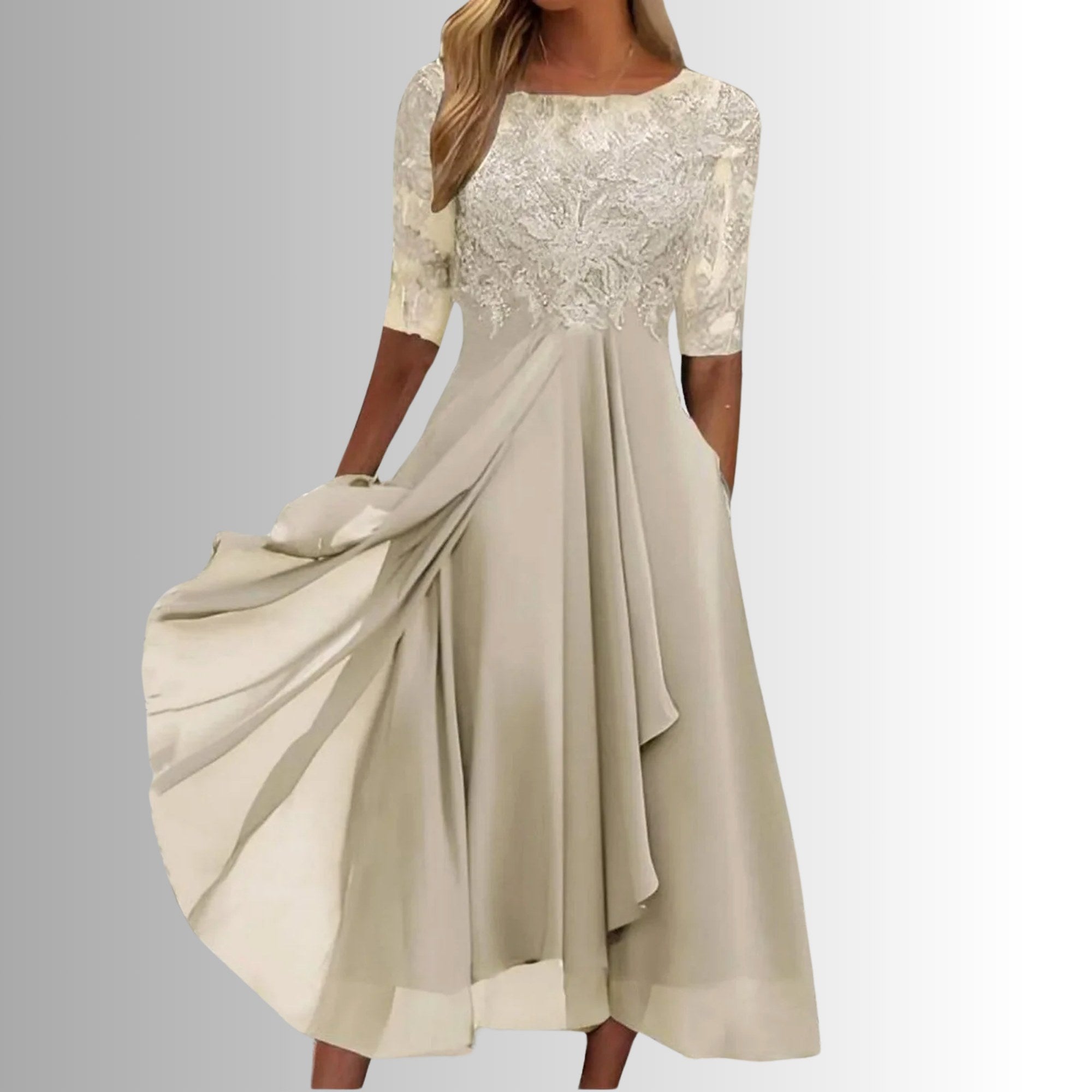 Amelia | Women's Elegant Lace Midi Dress - Cream